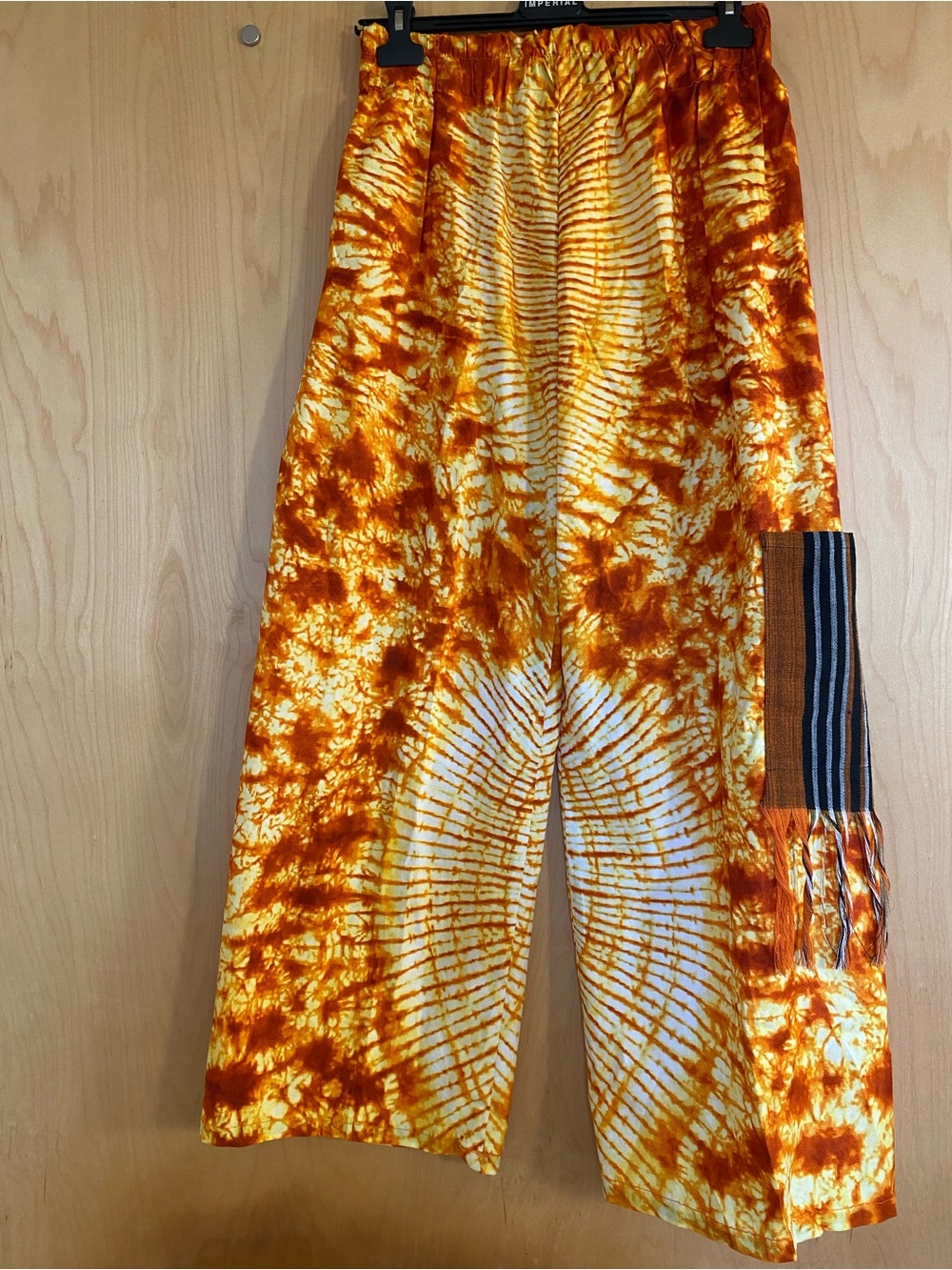 Colorful Boho African print wide leg pants with Aso Oke patch pocket